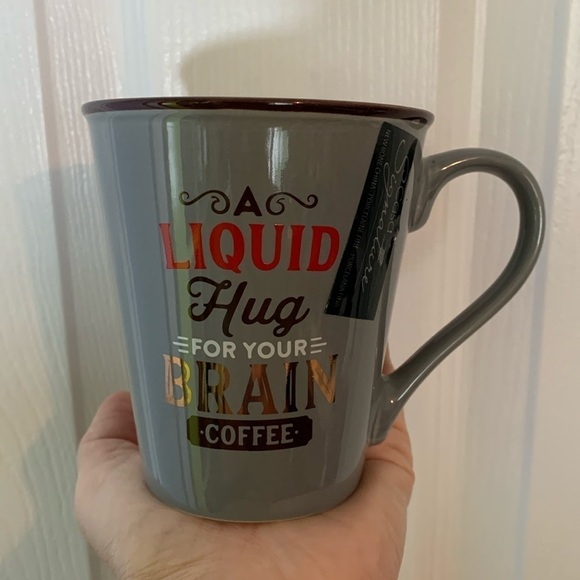 Coffee Mug Bone China “A Liquid Hug For Your Brain Coffee” Casa Signature NWT - Picture 2 of 6